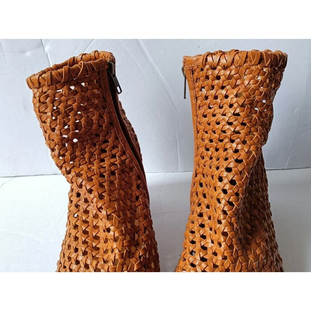 Free People In The Loop Woven Brown Leather Western Ankle Boots Women's Size 10 - Picture 5 of 13
